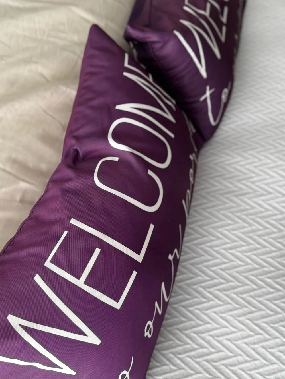 SET OF 2 ‘Welcome to Our Porch’ 20” Navy Blue & White Outdoor Pillows & Covers